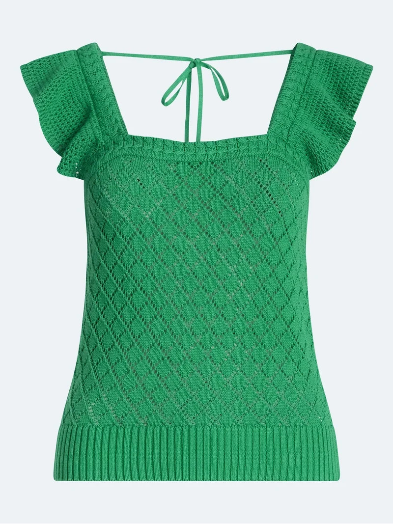 Free Assembly Women's and Women's Plus Square Neck Cotton Sweater with Flutter Sleeves, Sizes XS-... | Walmart (US)