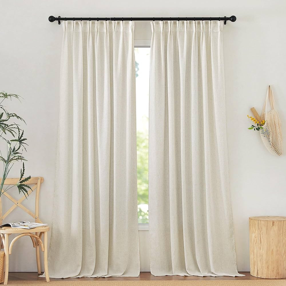 NICETOWN Natural Thick Linen 120 inch Curtains, Pinch Pleated/Rod Pocket/Back Tab Privacy Added W... | Amazon (US)