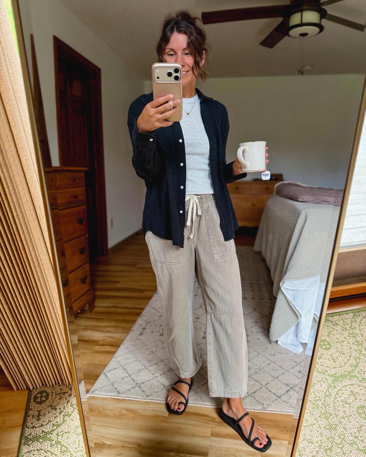 small in my tee (also linked the tank version that I own too) and XS petite/short in my pants (I also own green) and small on my black gauze button up (I also own the green in this). My croc sandals are size 6🖤

#LTKPetite #LTKootd #LTKSaleAlert