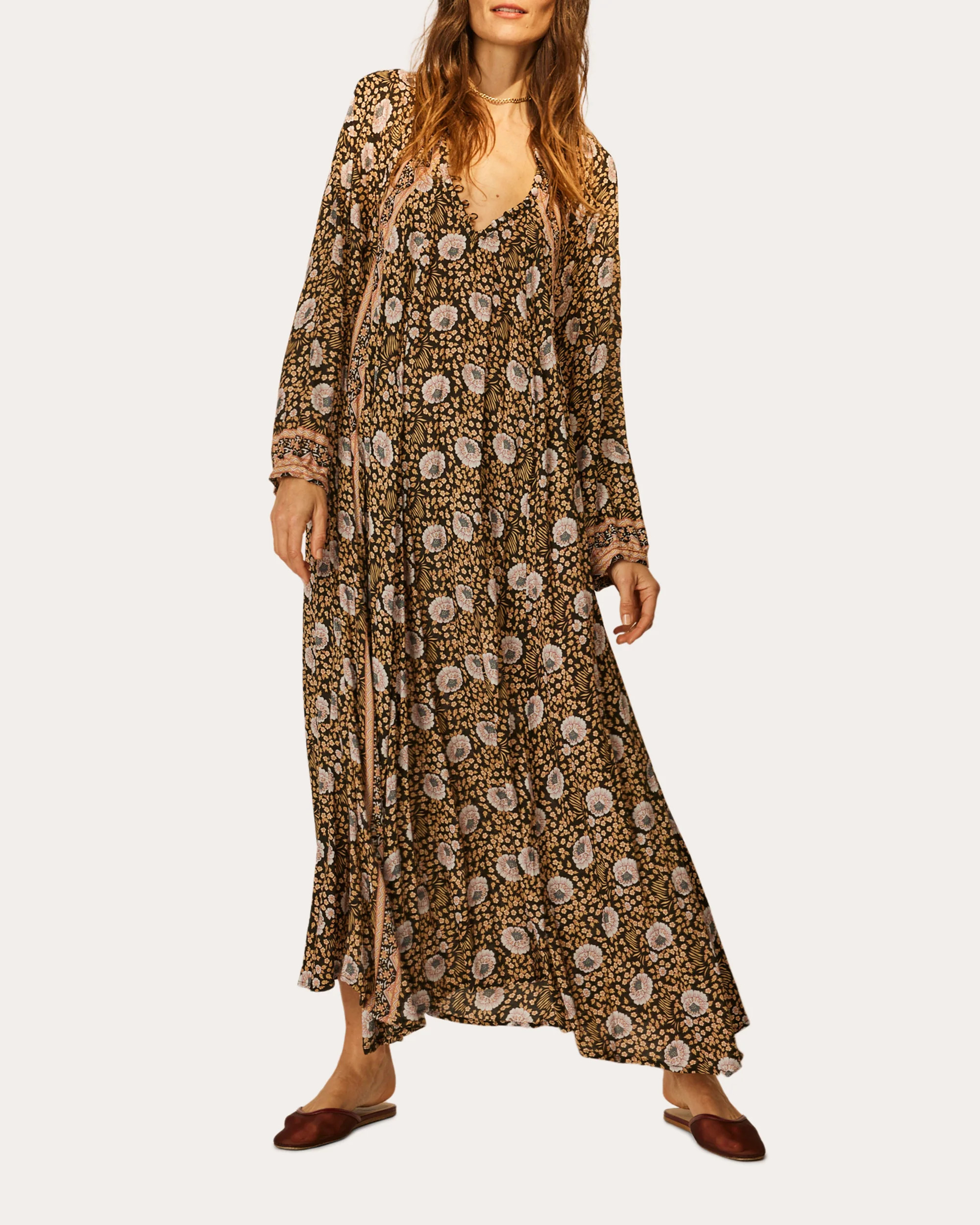 Natalie Martin Women's Fiore Floral-Print Maxi Dress in Vintage Flowers Sepia Rayon | Olivela