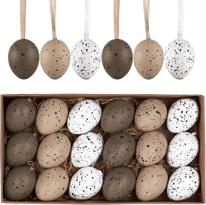 Valery Madelyn 18Pcs Easter Eggs Ornaments for Small Tree Decorations, 1.57" Neutral Beige White ... | Amazon (US)