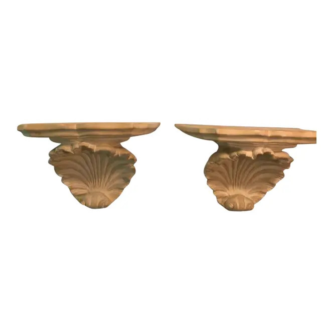 Vintage Mid Century Terra Cotta Sea Shell Brackets Sconces - a Pair | Chairish
