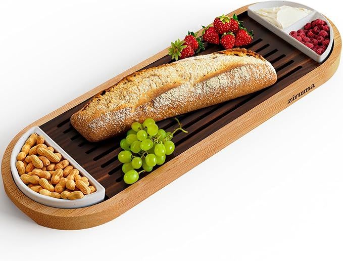 Bread Board and Appetizer Serving Tray with Dipping Bowls. Wooden Serving Platter Ideal for Chees... | Amazon (US)