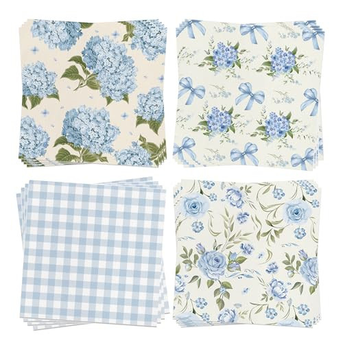 40Pcs Blue Hydrangea Party Napkins Blue Floral Paper Napkins - One Napkin with 4 Patterns, Vintage Flower Blues White Disposable Decorative Napkin for Flowers Hydrangea Party Supplies,6.5x6.5 In | Amazon (US)