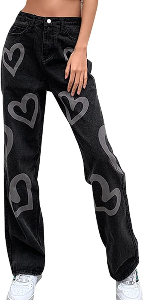 Women Patchwork Jeans High Waisted Straight Leg Stretch Denim Pants Girls Fashion Color Block Pat... | Amazon (US)