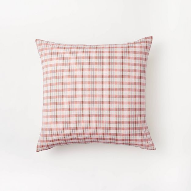 Plaid Square Pillow Red/Cream - Threshold&#8482; designed with Studio McGee | Target