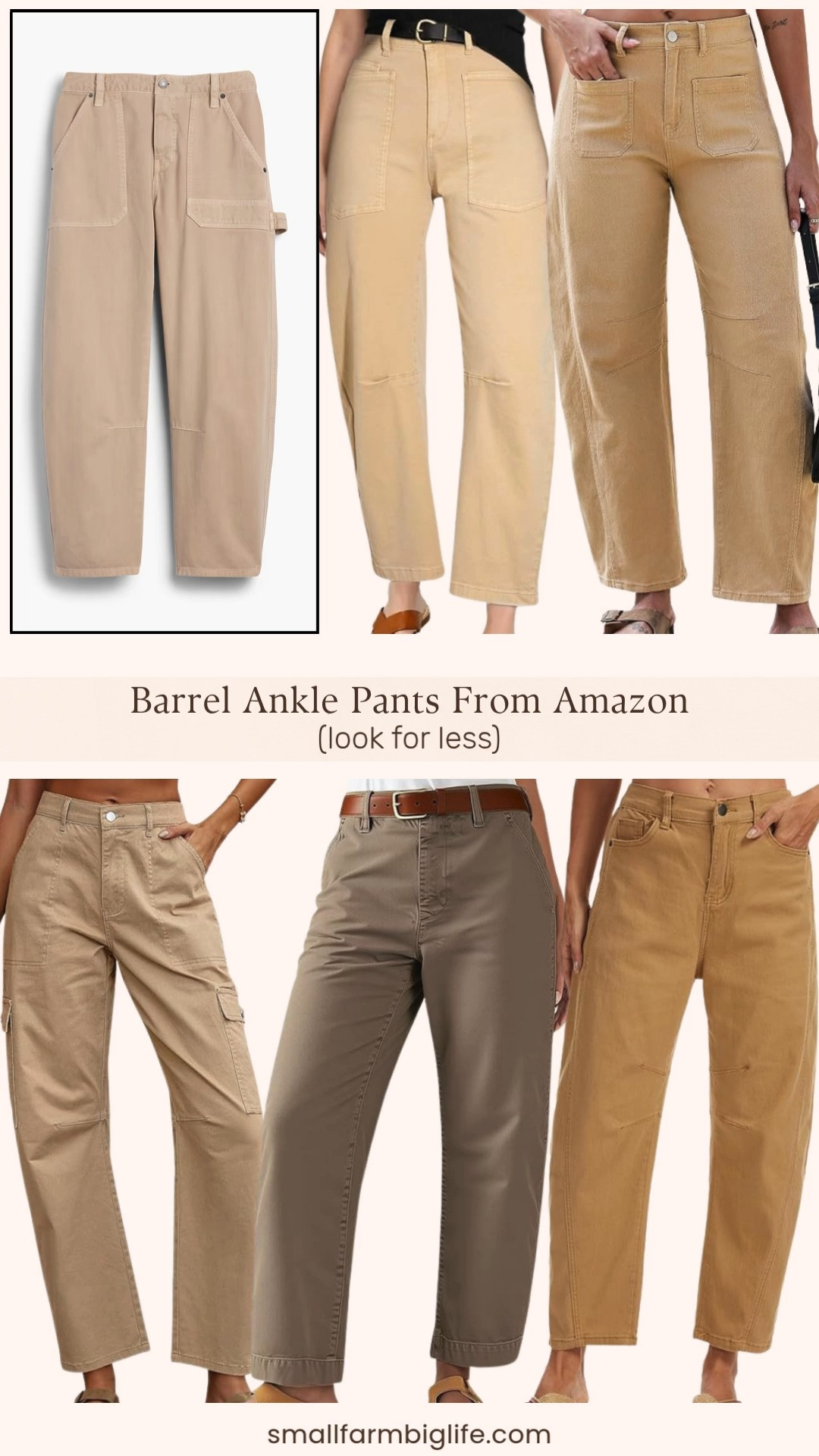 The Gap Mid Rise Barrel Utility Ankle Pants are such a great silhouette but at $90 a pair Amazon has some really beautiful options with the same relaxed barrel leg and cropped ankle look for so much less. I rounded up five styles in khaki, taupe, and parchment including cargo styles, high waist baggy versions, and mid rise pull on options that all give you that same effortless vintage and relaxed fit. Barrel pants are one of the biggest trends of the year and these Amazon versions let you try the silhouette without the splurge. Tap to shop! 

 #LTKgrwm #LTKootd #LTKOver40