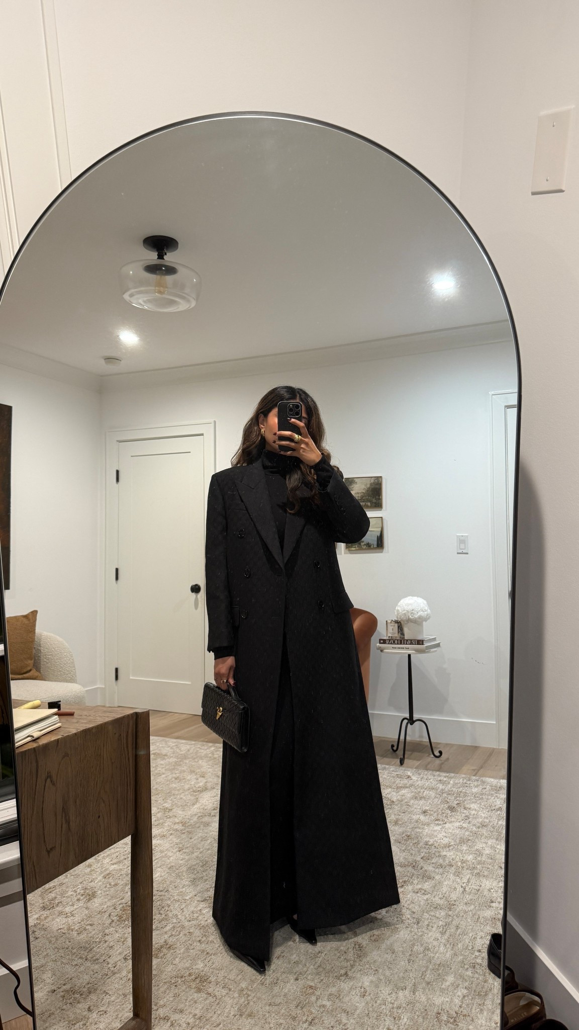 All black outfit, black long coat, turtleneck dress 

 #LTKHoliday #LTKgrwm #LTKootd