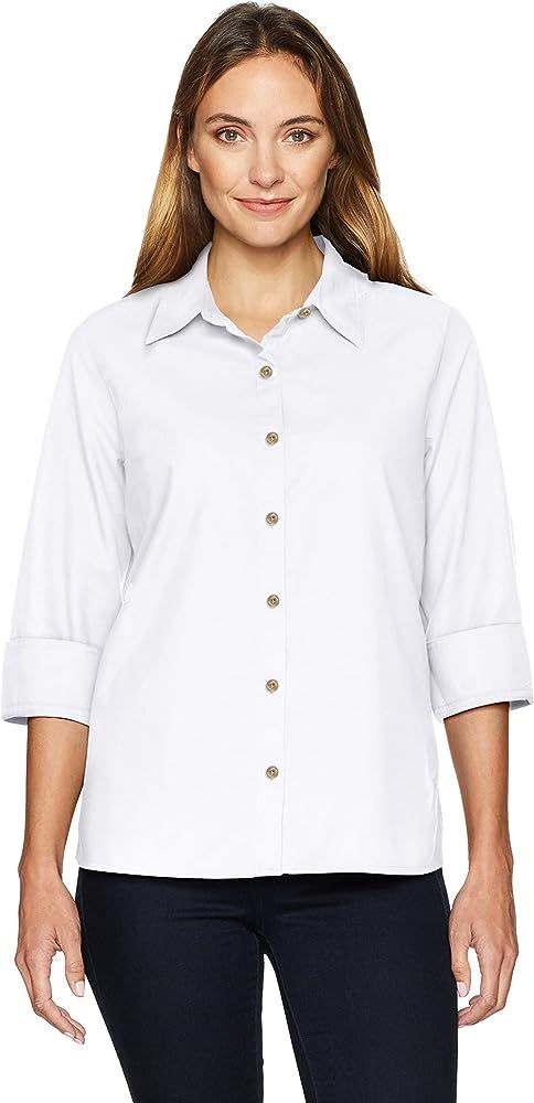 Chic Classic Collection Women's Button Front 3/4 Sleeve Woven Shirt-Solid | Amazon (US)