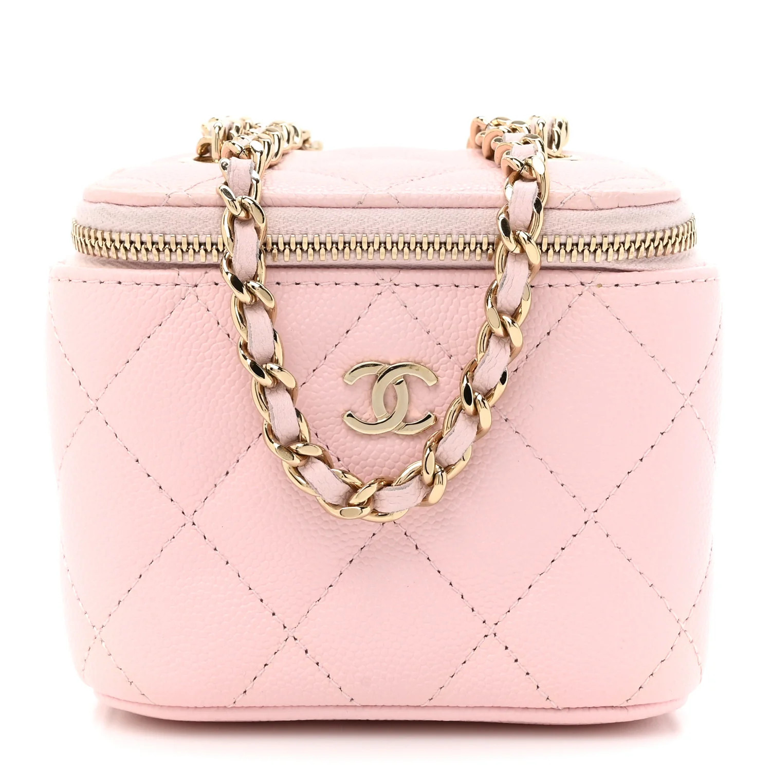 Caviar Quilted Mini Vanity Case With Chain Light Pink | FASHIONPHILE (US)