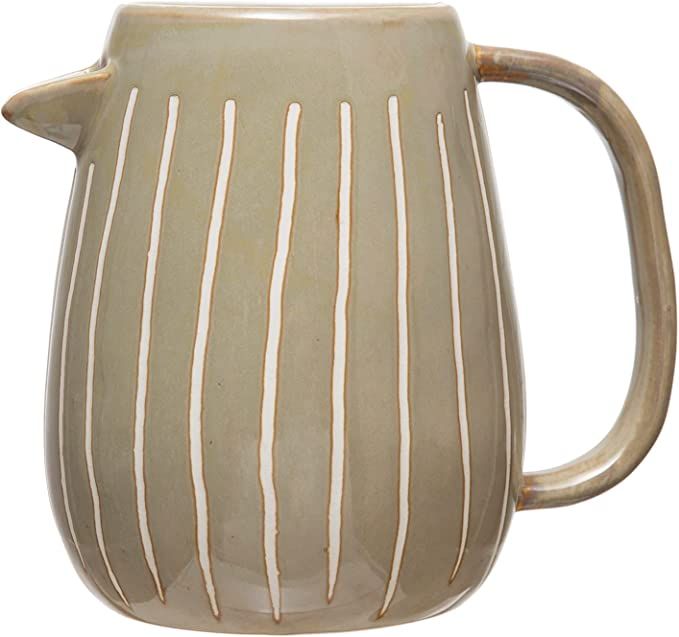 Bloomingville Neutral Reactive Glaze Stoneware Water Pitcher, 7.5", Sage | Amazon (US)