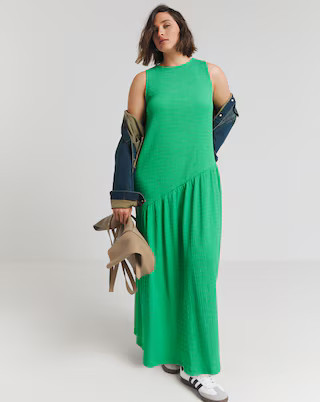 Green Textured Jersey Asymmetric Maxi Dress With Bow Back | Simply Be (UK)