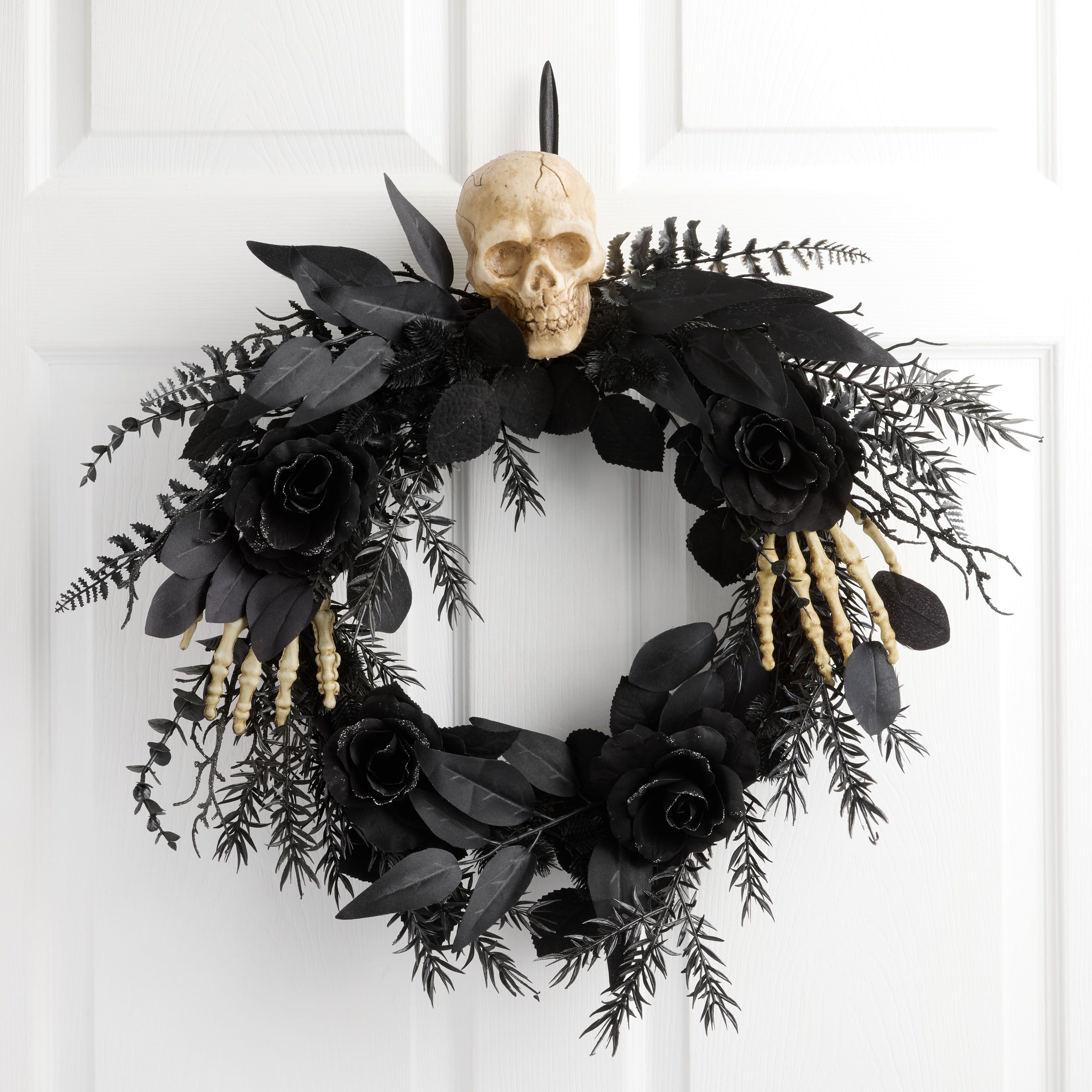 Black Faux Floral and Skeleton Wreath | World Market