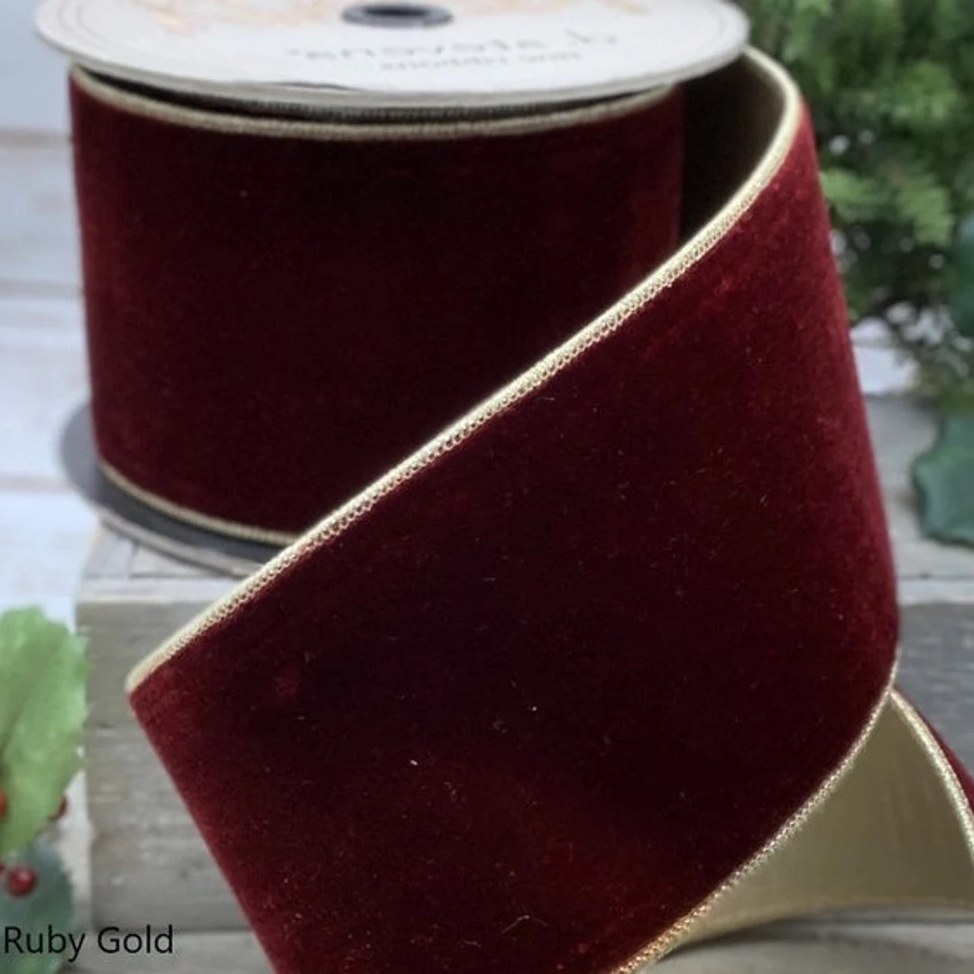 4” Ruby Red Lush Velvet Wired Ribbon, 10 yard roll, Christmas Ribbon, D. Stevens Ribbon, Floral... | Etsy (US)
