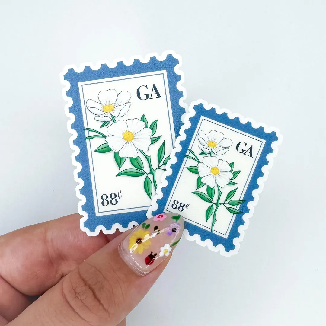 Georgia Cherokee Rose Stamp Sticker - Etsy | Etsy (US)