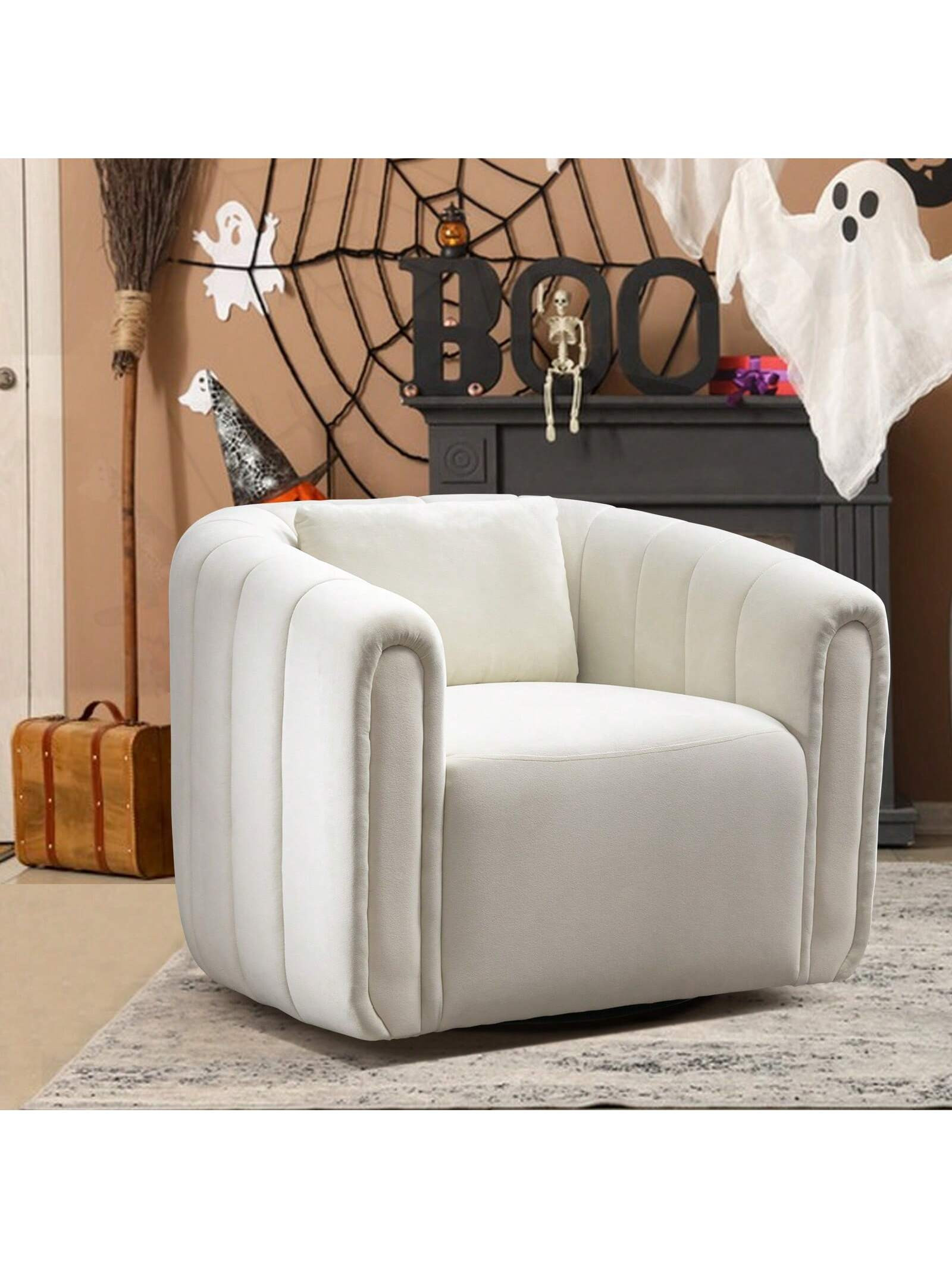 1pcs Oversize Velvet Swivel 360° Rotation Barrel Comfy Round Armchair With Plump Pillow Suitable... | SHEIN
