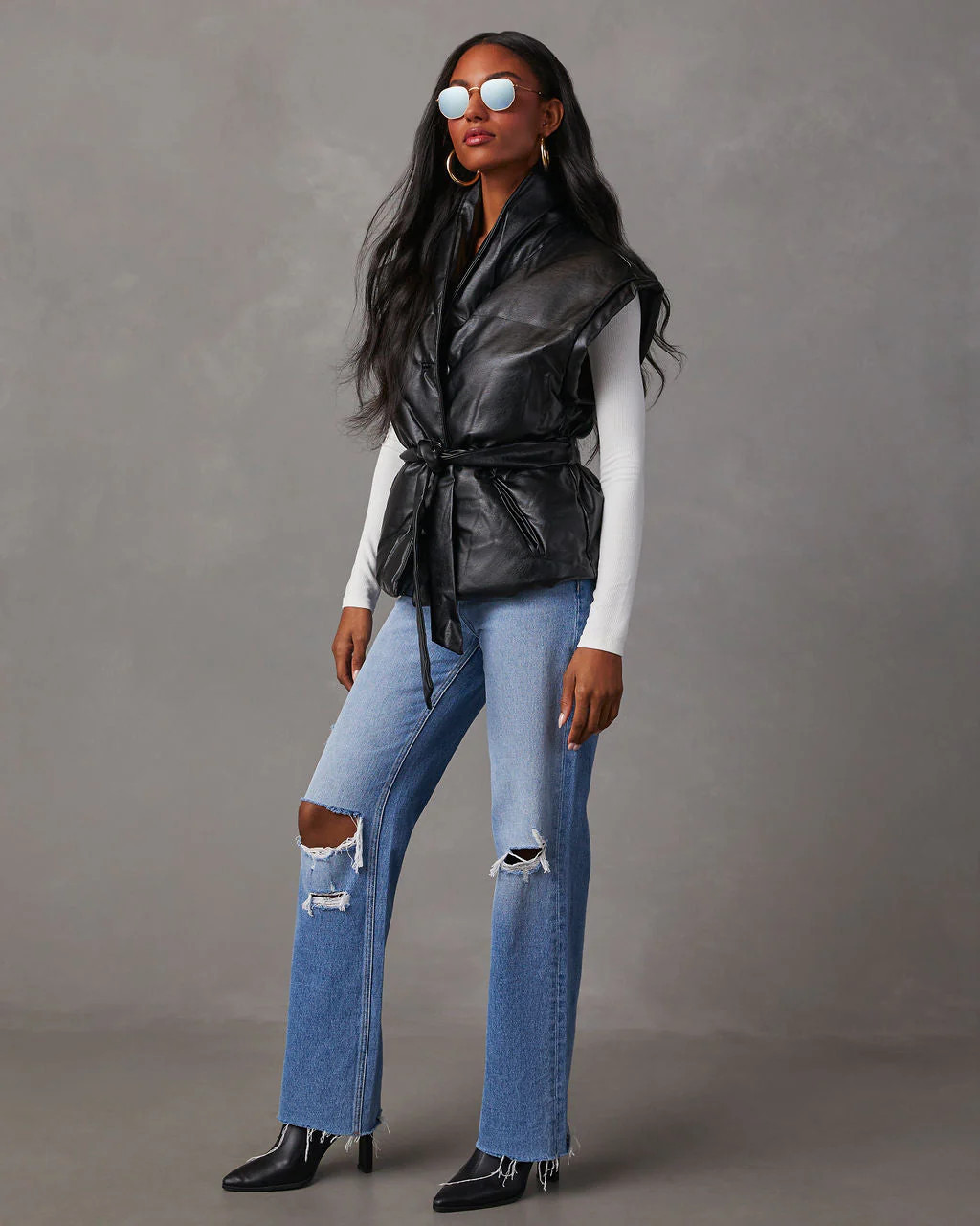Rubio Belted Faux Leather Puffer Vest | VICI