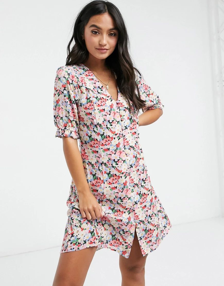Nobody's Child mini dress with buttons in clustered flower print-Multi | ASOS (Global)
