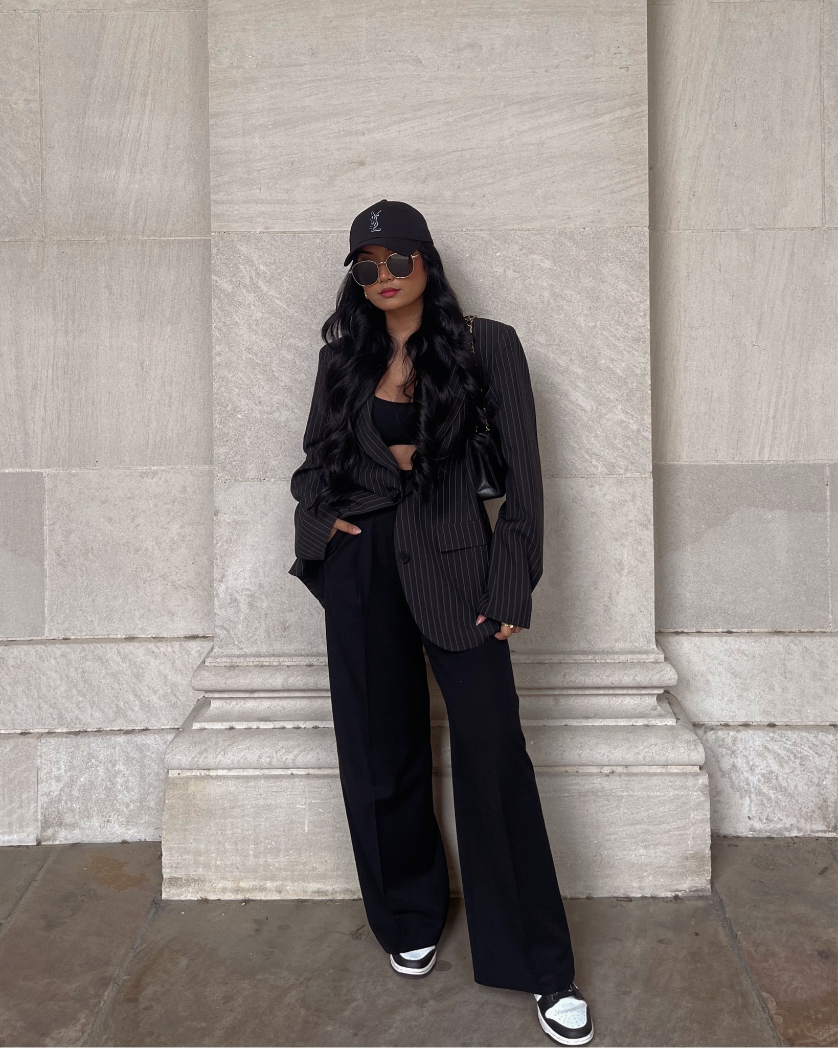 Pinstripe blazer paired with black pants and a black hat to complete the all black look 🖤

#LTKunder100 #LTKunder50 #LTKstyletip