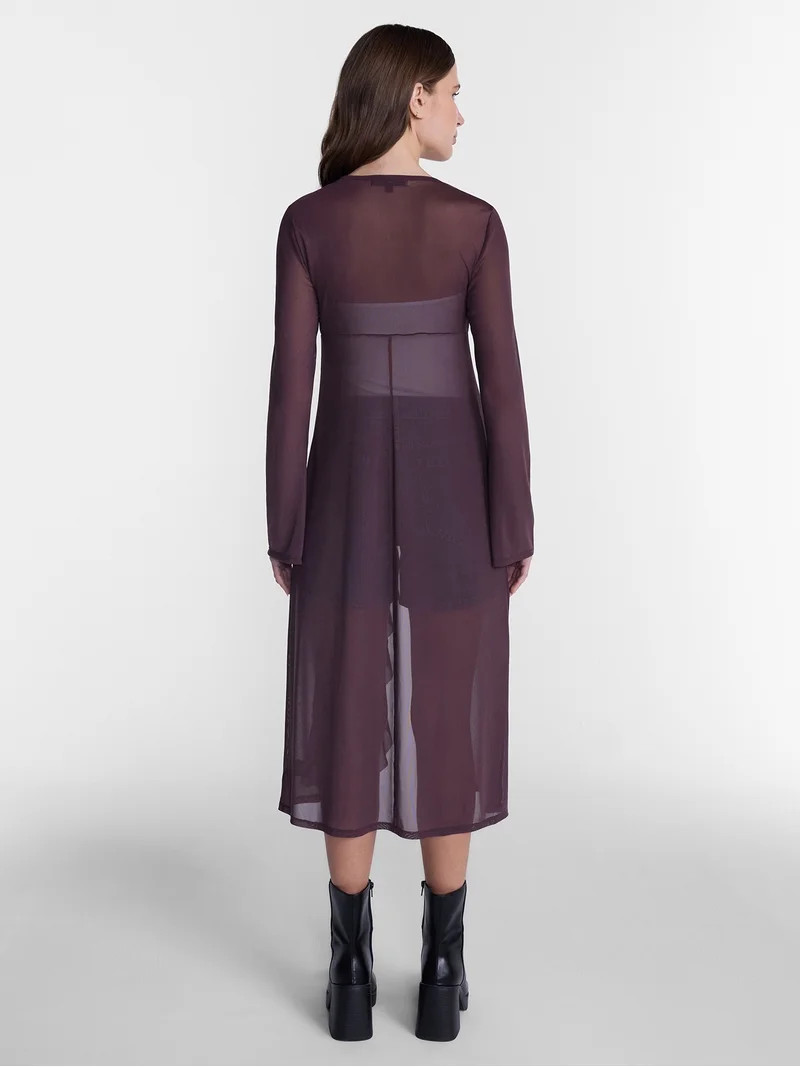 Madden NYC Women\u2019s Ruffle Sheer Tie Front Duster with Long Sleeves, Sizes XXS-XXL | Walmart (US)