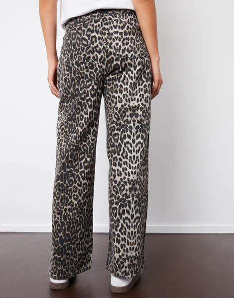 Women's Leopard Print Wide Leg Denim Jeans | Threadbare