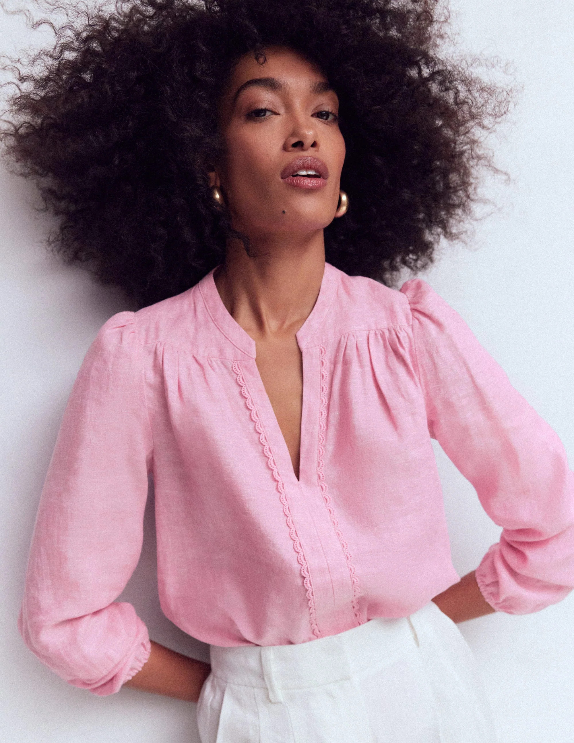 Linen Trim Insert Top-Meadowsweet Pink Chambray | Boden (US)