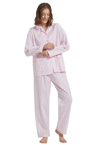 GLOBAL Women's 100% Cotton Pajama Sets | Two-Piece Soft Long-Sleeved PJs With Pants for All Seasons | Button Down Front Top and Drawstring Waist Bottom Nightwear | Amazon (US)