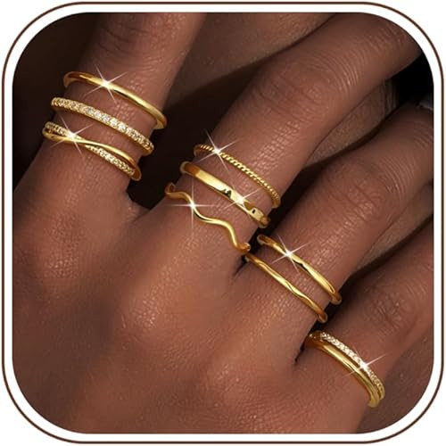 Gold Stackable Rings for Women Non Tarnish Open Adjustable Thin Thumb Silver Rings 14K Gold Plate... | Amazon (US)