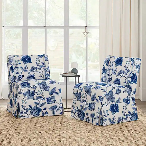 Falk Transitional Upholstered Slipper Chair with Slipcover and Solid Wood Legs Set of 2 by HULALA... | Bed Bath & Beyond
