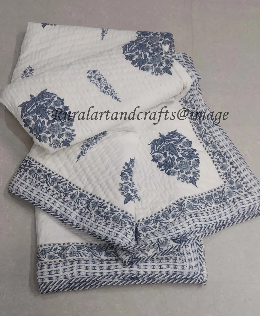 Indian Hand Block Print Cotton Quilt Handmade Quilted Reversible Floral Print Quilt - Etsy | Etsy (US)