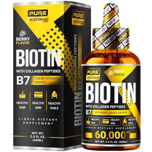 PURE RESEARCH Liquid Biotin & Collagen Hair Growth Drops 60,000mcg - Biotin and Liquid Collagen Supplement for Men & Women - Glowing Skin Support, Healthy Hair & Nail Growth - 2oz | Amazon (US)