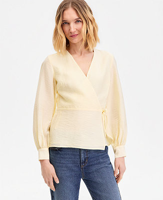 Women's Long Sleeve Textured Wrap Blouse, Macy's Exclusive | Macy's