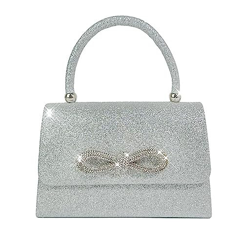 Womens Evening Bag Sparkly Bow Clutch Purse Wedding Party Purses Glitter Rhinestone Cocktail Prom Handbags Silver | Amazon (US)