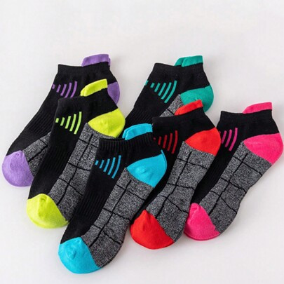 6 Pairs Of Women's Sports Socks, Short Socks,Crew Socks,Round Neck Socks,Black Striped Socks,Suitable For Running&Exercising&Cycling, For Gym | SHEIN