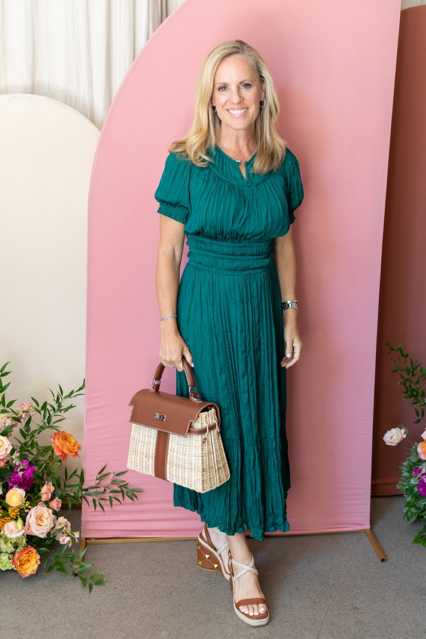 Emerald green silk midi dress 
Fits true to size 
Also in navy 
Under $100

#LTKSeasonal #LTKstyletip #LTKover40