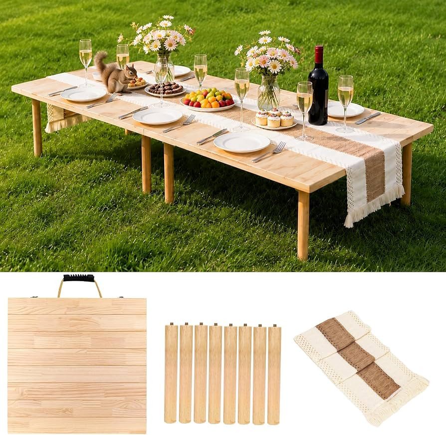 60" x 30" Boho Low Picnic Table, Portable Wooden Folding Picnic Table with Table Runner for Campi... | Amazon (US)