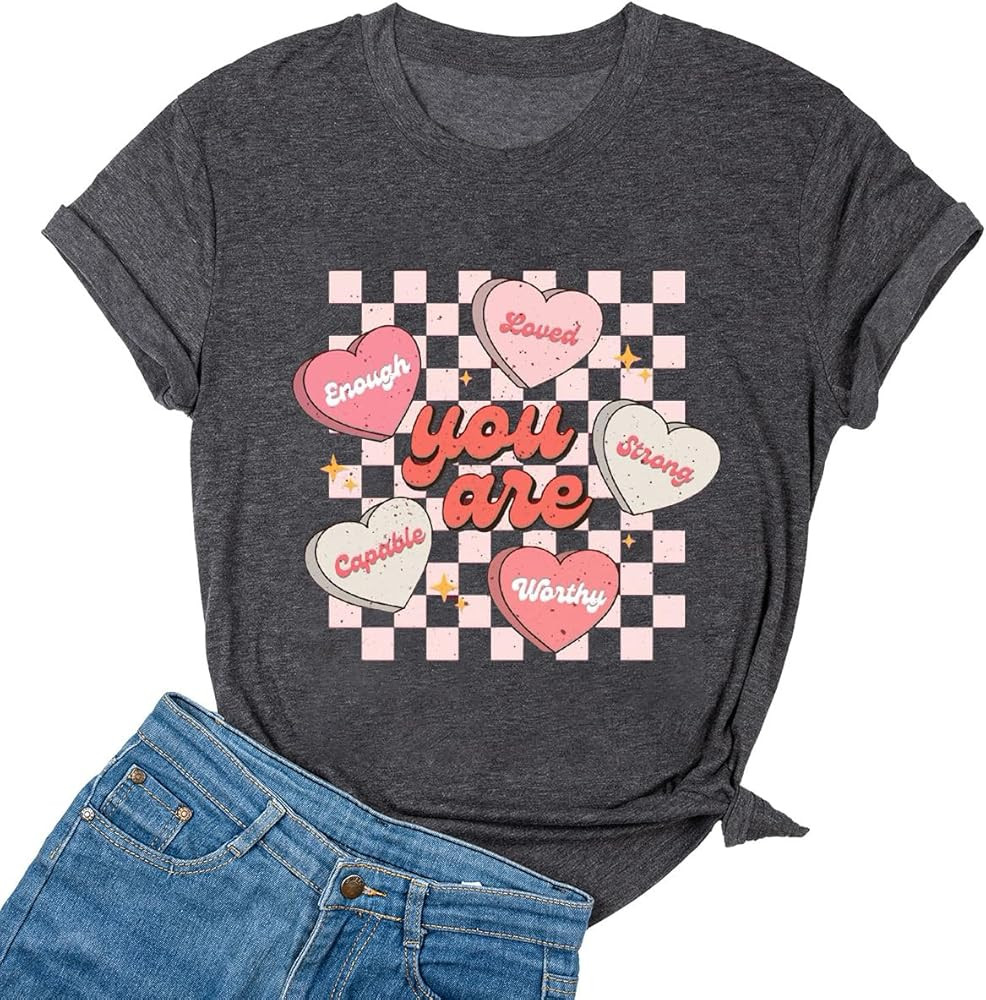 Ykomow Womens Valentine Shirts Leopard Valentine's T Shirt Plaid Love Heart Graphic Tees | Amazon (US)