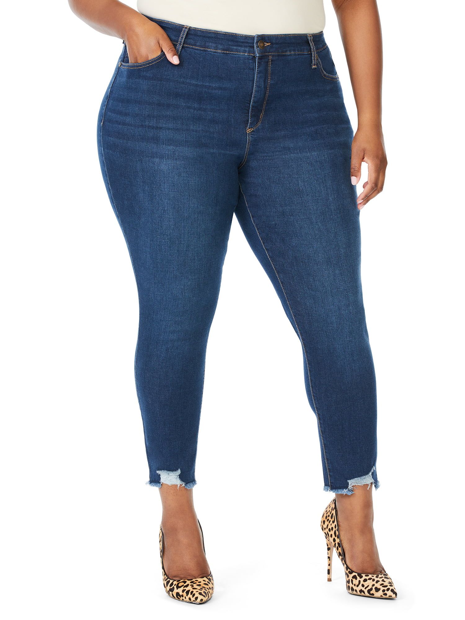 Sofia Jeans by Sofia Vergara Plus Size Rosa Curvy Ripped Hem High-Waist Ankle Jeans - Walmart.com | Walmart (US)