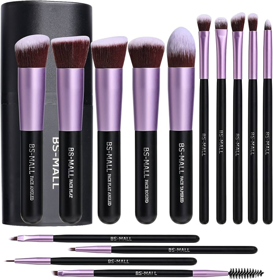 BS-MALL Makeup Brushes Premium Synthetic Foundation Powder Concealers Eye Shadows 14 Pcs Purple | Amazon (US)