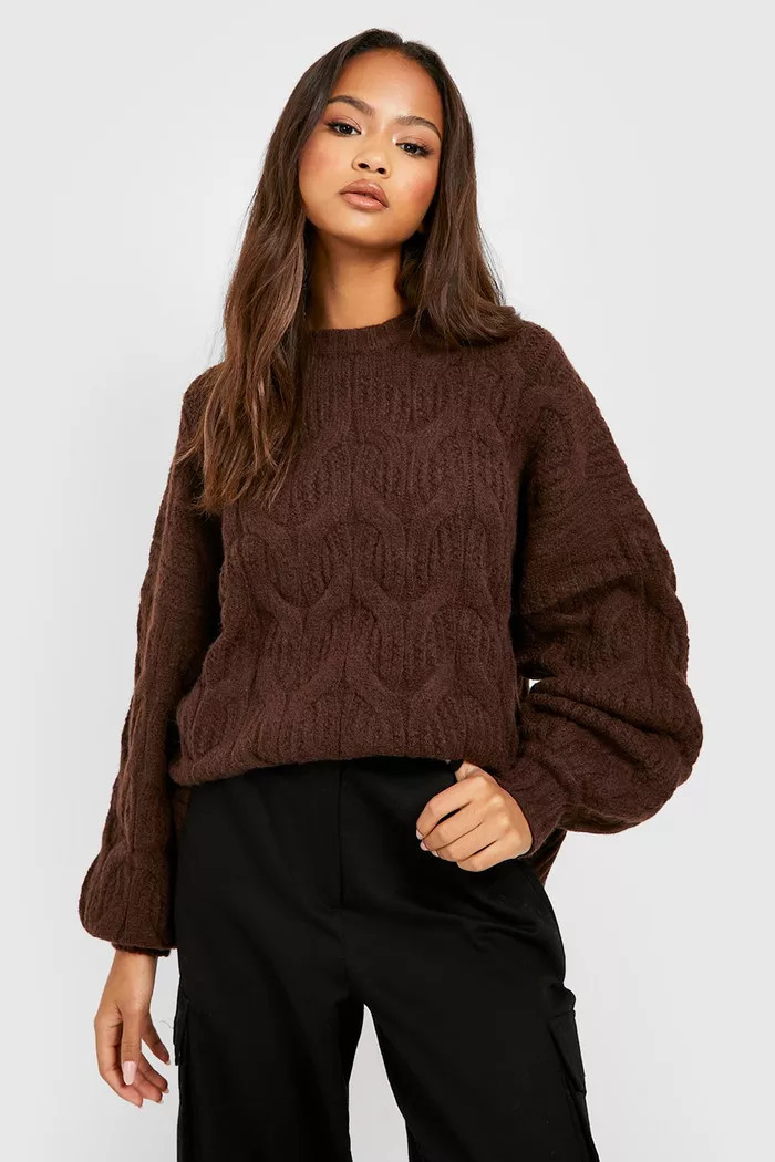 Fluffy Cable Knit Crew Neck Jumper | Boohoo.com (UK & IE)