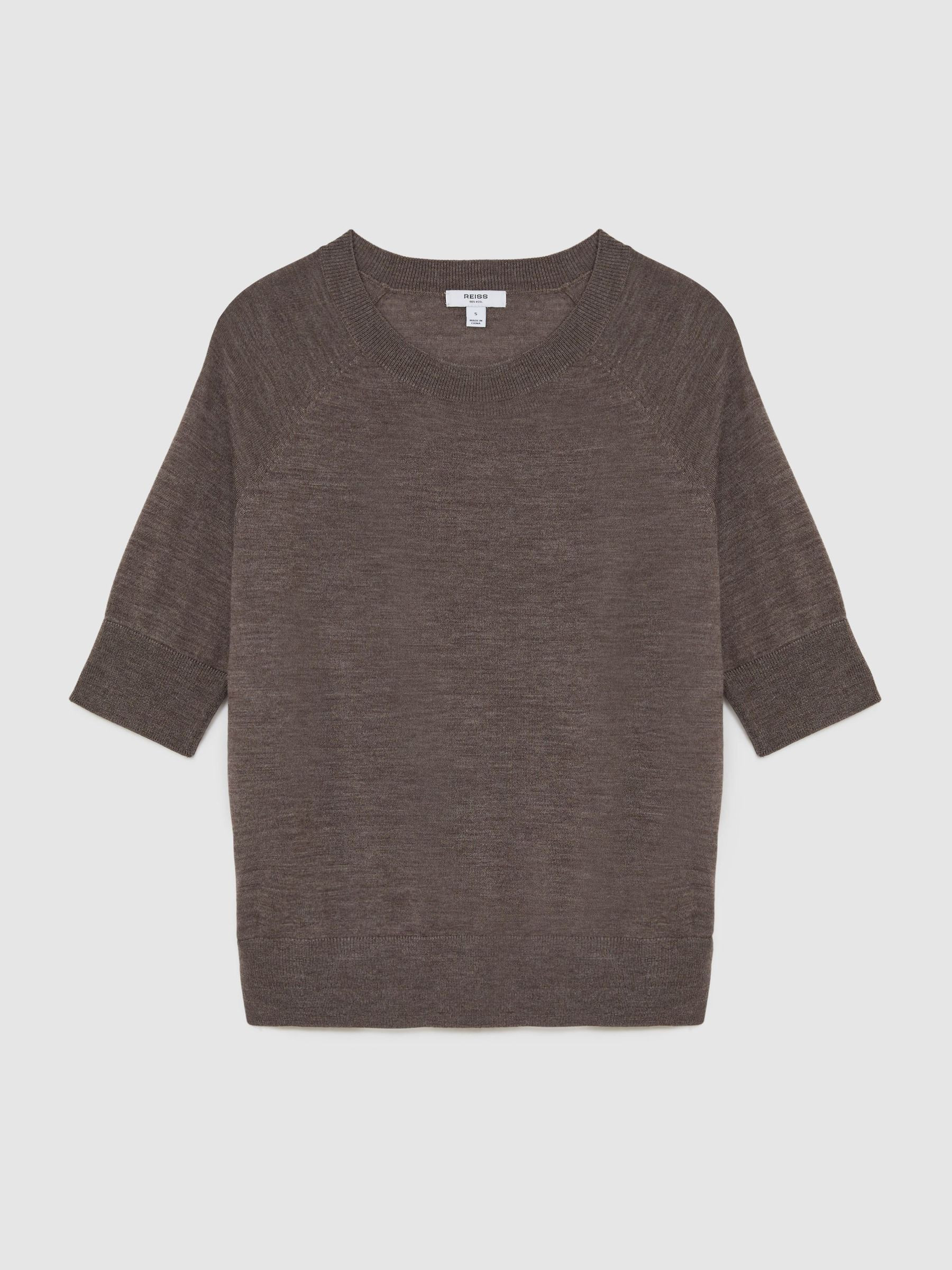 Reiss Merino Wool Crew-Neck T-Shirt in Mocha Brown - REISS | Reiss UK