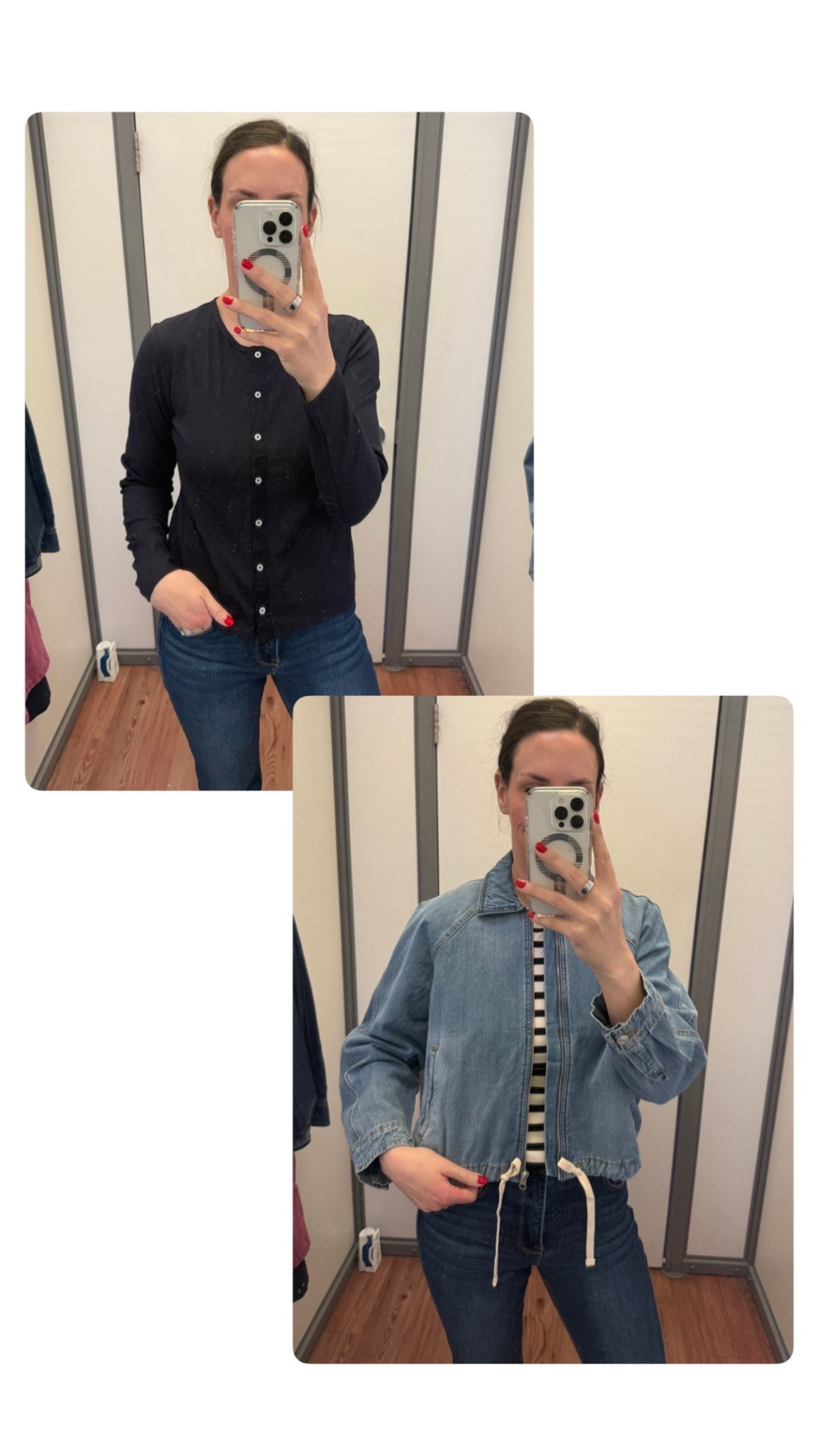 More fun finds from Walmart! This button up top is ink navy (you know, the navy that’s so dark it almost looks black?!) and how cute is this lightweight denim bomber?! 