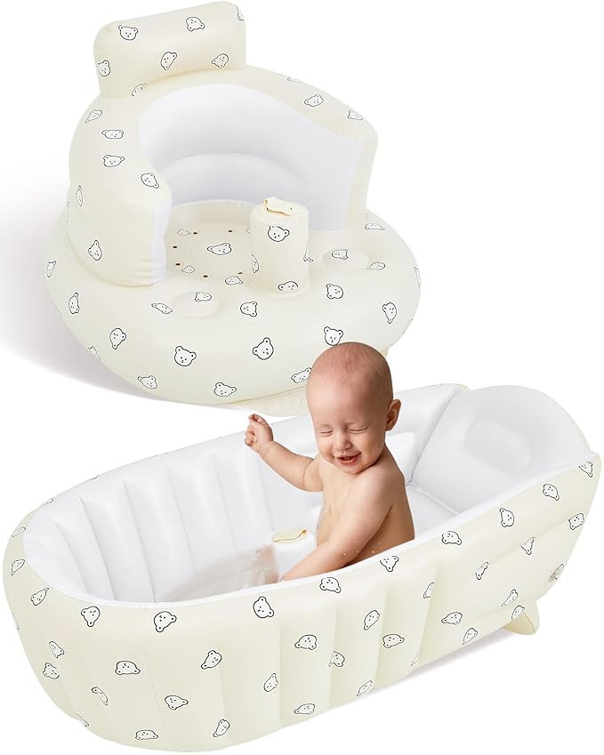 2 Pack Baby Inflatable Seat and Inflatable Baby Bathtub for Babies 3-36 Months with Built in Air ... | Amazon (US)