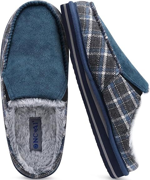 ONCAI Mens Clog Slippers with Arch Support Stripe Faux Fur Cotton-Blend High-Density Memory Foam ... | Amazon (US)