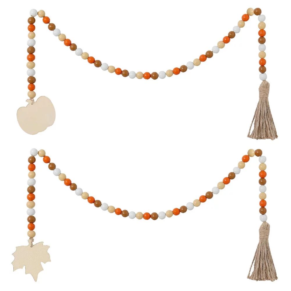 Halloween Wooden Bead Wreath with Tassels, Maple Leaves and Pumpkin Beads for Halloween Thanksgiv... | Walmart (US)