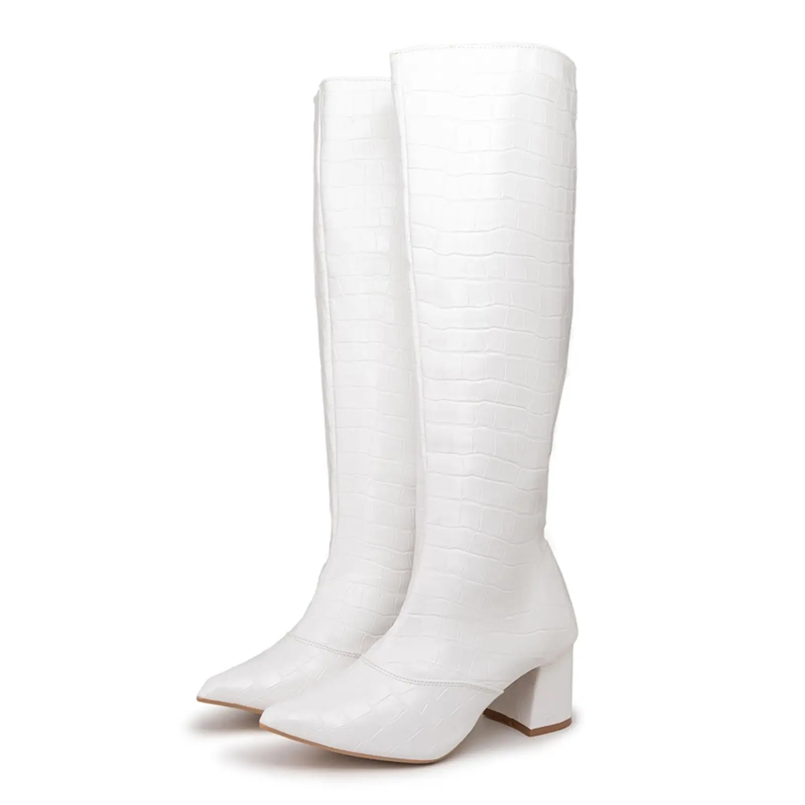 Bota Feminina Salto Bloco Bico Fino 190212 Craquelê Branco | Dafiti (BR)