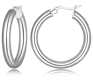 Silver Style 1-1/8"" Round Tube Hoop Earrings, S erling | QVC