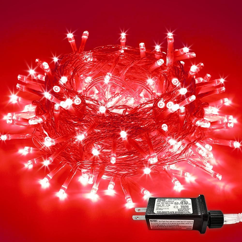 JMEXSUSS Red Christmas Decor Lights Clear Wire, 66ft 200 LED Red String Lights Outdoor Indoor, 8 ... | Amazon (US)