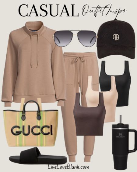 Casual outfit idea 
Walmart viral scuba set restocked in different colors 
Women crop tops
Gucci tote
Target sandals
Stanley 
Anine Bing hat


#LTKstyletip #LTKtravel #LTKover40