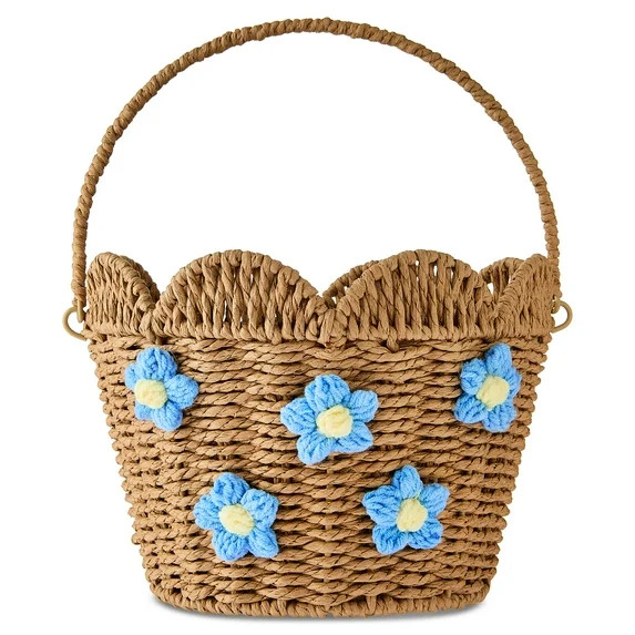 Flower Paper Basket, Blue and Brown, 9" x 7", Easter by Way To Celebrate | Walmart (US)